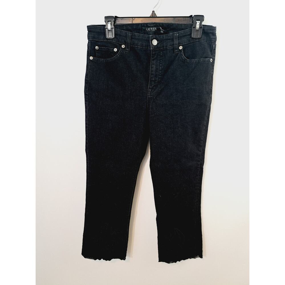 Lauren Ralph Lauren Women's Black Embroidered Hem Cropped Jeans In Size 8